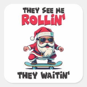Adesivo Quadrado Papais noeis de Skate de Natal