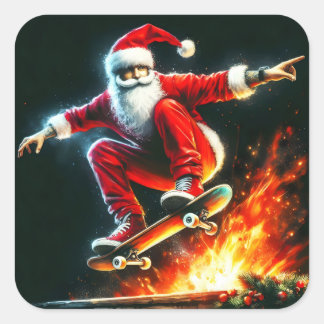 Adesivo Quadrado Papais noeis de skate sobre fogo noturno