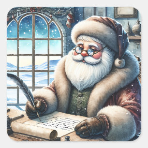 Adesivo Quadrado Papais noeis de Vintage Escrevendo Letras de Natal