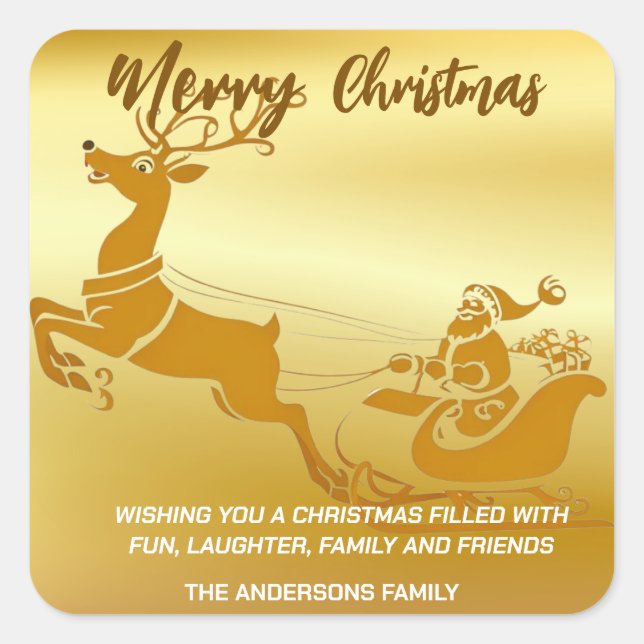 Adesivo Quadrado Papais noeis Dourados de Natal Elegante (Frente)