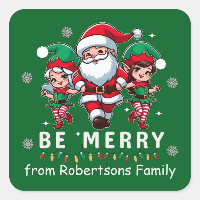 Adesivo Quadrado Papais noeis e Elves Personalizados - Dançando em  (Frente)