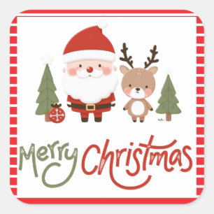 Adesivo Quadrado Papais noeis e renas de Natal bonitos