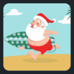 Adesivo Quadrado Papais noeis em cartoon de praia<br><div class="desc">santa claus christmas man, animado viagem desenhando hawaii , arte mascot comic relaxax , aloha padre correndo barba , conselho engraçada onda surfista , shorts feliz marítima , diversão tropical fofa, ilustração de surf de praia do xmas , cartoon de férias de surfe no verão , natal santa claus man...</div>