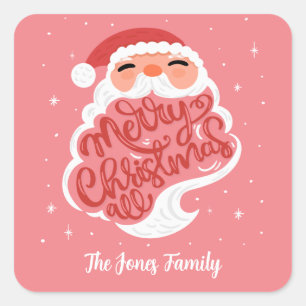 Adesivo Quadrado Papais noeis, Feliz Natal Tudo, Nome da Família Ro
