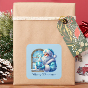 Adesivo Quadrado Papais noeis festivos azuis de Natal personalizáve