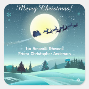 Adesivo Quadrado Papais noeis Flores Reindeer Sleigh