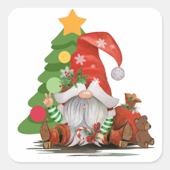 Adesivo Quadrado Papais noeis Gnome - Engraçado Design de Natal (Frente)