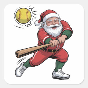 Adesivo Quadrado Papais noeis Jogando Softball no Natal