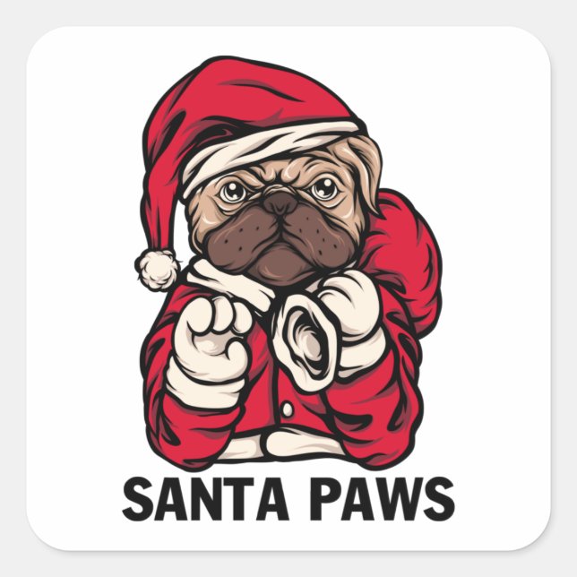 Adesivo Quadrado Papais noeis Paws Natal Inglês Bulldog Ideias (Frente)