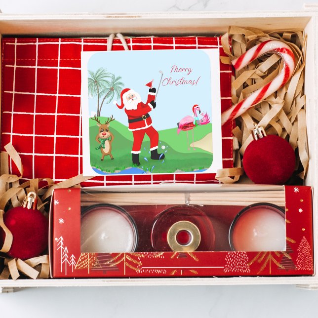 Adesivo Quadrado Papais noeis Que Tinham Água Com O Partido Martini (Decorate cards, gifts, and more with our whimsical 'Merry Christmas' sticker!)