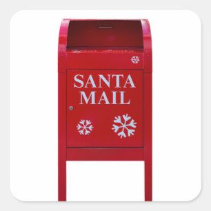 Adesivo Quadrado Papais noeis Red Mail Box com flocos de neve