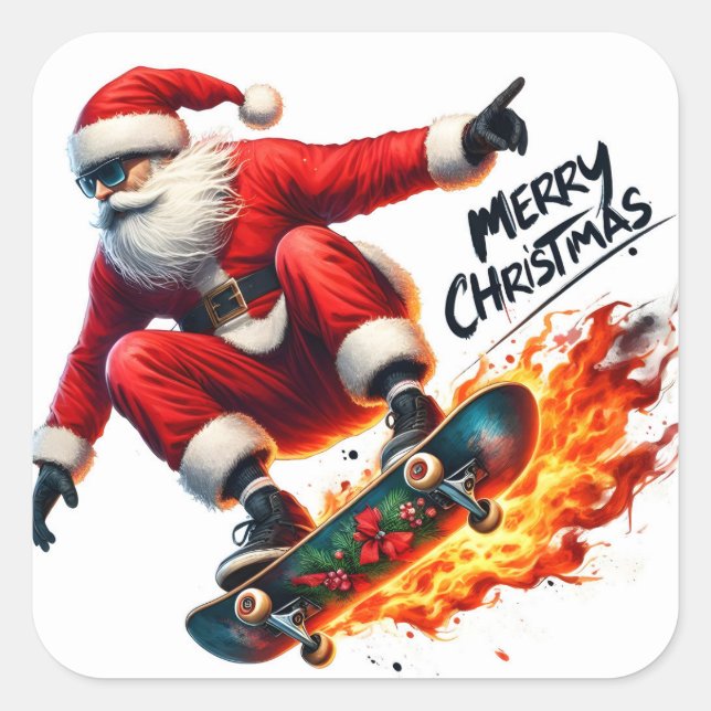 Adesivo Quadrado Papais noeis Skates alegremente no Sunset (Frente)
