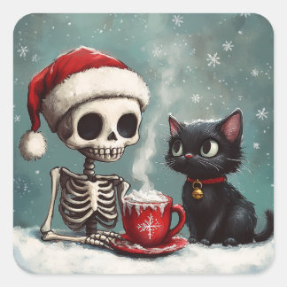 Adesivo Quadrado Papais noeis Skeleton e Black Kitten