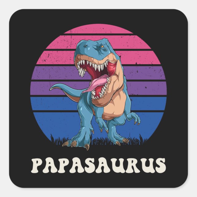 Adesivo Quadrado Papasaurus Funny Dinossauro sobre Bandeira Bissexu (Frente)