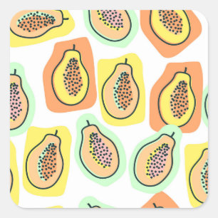 Adesivo Quadrado Papaya Desenhado À Mão: Padrão De Vintagem Criativ