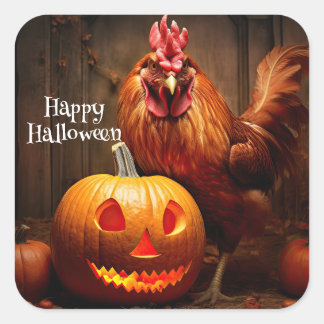 Adesivo Quadrado Papel de Fazenda de Pumpkin no Galo Feliz de Hallo