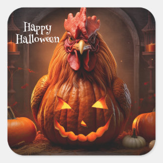 Adesivo Quadrado Papel de Fazenda de Pumpkin no Galo Feliz de Hallo