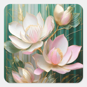 Adesivo Quadrado Papel de Parede Florido Arte de Magnólia Japonesa