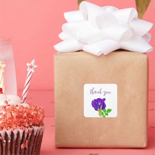 Adesivo Quadrado Papel de Presente Floral Purple Bloom (Festa)
