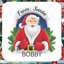 Adesivo Quadrado Papel de presente personalizado com o nome da cria