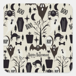 Adesivo Quadrado Papel de regalo Happy Halloween negro