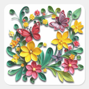 Adesivo Quadrado Papel Floral em Quilling Pensando em Você