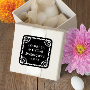Adesivo Quadrado Papel Gorgeous Picado Black Weding Favor Sticker