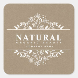 Adesivo Quadrado Papel Kraft Beleza orgânica Floral e cosméticos