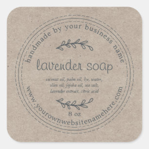 Adesivo Quadrado Papel Kraft de Lavanda em forma de mão