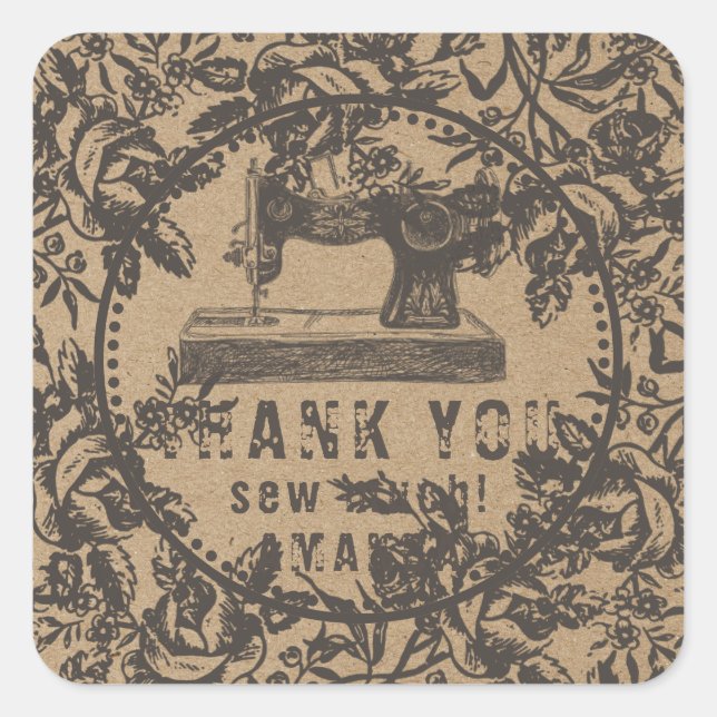 Adesivo Quadrado Papel Kraft Floral Para Máquinas De Costura (Frente)