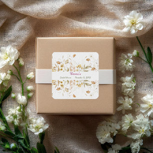 Adesivo Quadrado Papel Personalizado para Chá de Noiva Botânico Rús