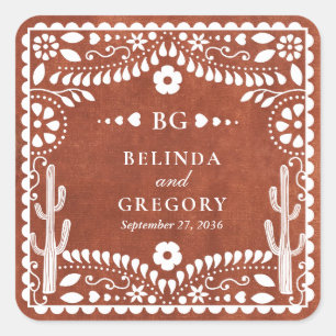 Adesivo Quadrado Papel Picado Casamento Mexicano Terracota Marrom N