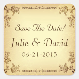Adesivo Quadrado Papel Vintage Retroativo Casamento Salve A Data