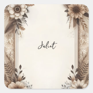 Adesivo Quadrado Papelaria de Outono em Papel Reciclado Chá de Noiv