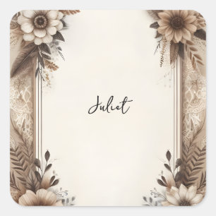 Adesivo Quadrado Papelaria de Outono Papel Reciclado Chá de Noiva