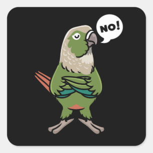 Adesivo Quadrado Paquete Verde Cheek Conure de Mão Verde