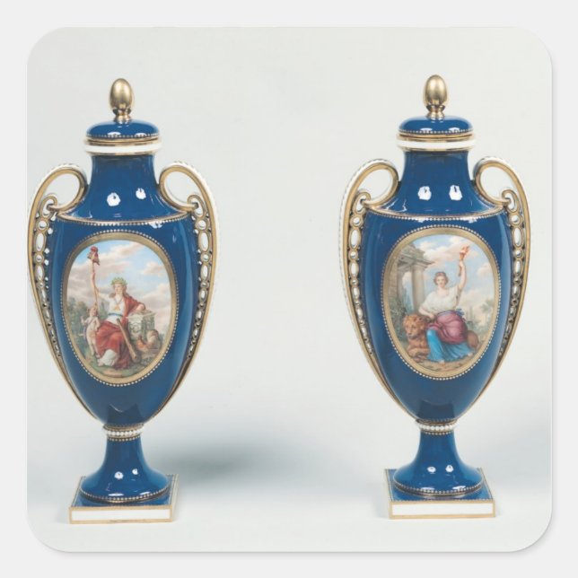 Adesivo Quadrado Par de vasos de Sevres decorados com alergia (Frente)