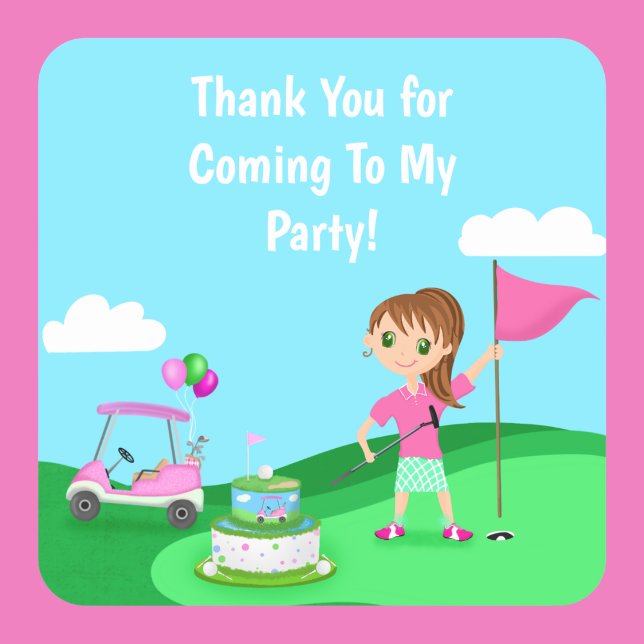 Adesivo Quadrado Par Tee Chibi Girl Birthday Golf Party (Criador carregado)