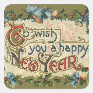 Adesivo Quadrado Para Desejar Um Feliz ano novo, Vintage Victorian
