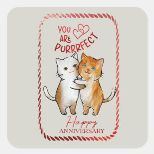 Adesivo Quadrado Para um casal Purrfeito no aniversário