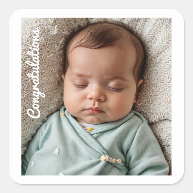 Adesivo Quadrado parabéns de fotos de festas de bebês e vejam (Frente)