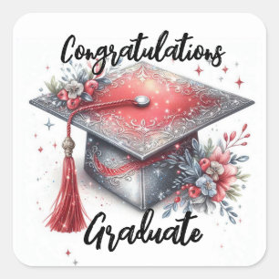 Adesivo Quadrado Parabéns Diploma e Touca de Formatura