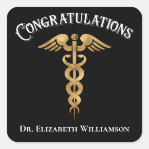 Adesivo Quadrado Parabéns Médico Caduceus Seal