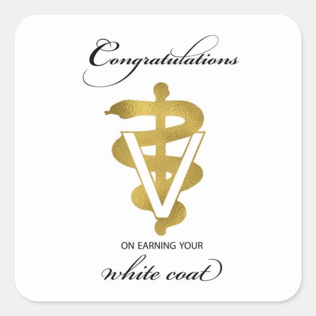 Adesivo Quadrado Parabéns pela Cerimônia do Jaleco Branco Veterinár (Frente)