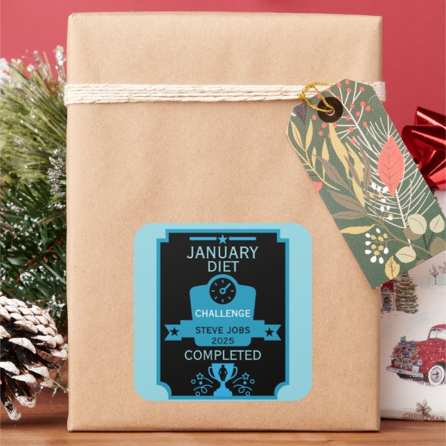 Adesivo Quadrado Parabéns pela perda de peso em Janeiro (Feriado)