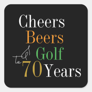 Adesivo Quadrado Parabéns pelos 70 Anos Cervejas e Golfe Preto e Do