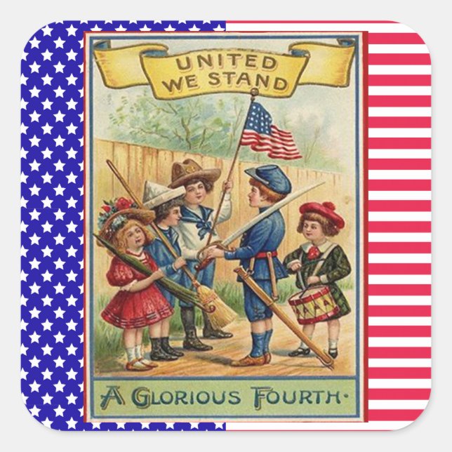 Adesivo Quadrado Parada de Crianças Quarta Bandeira Patriótica de j (Frente)