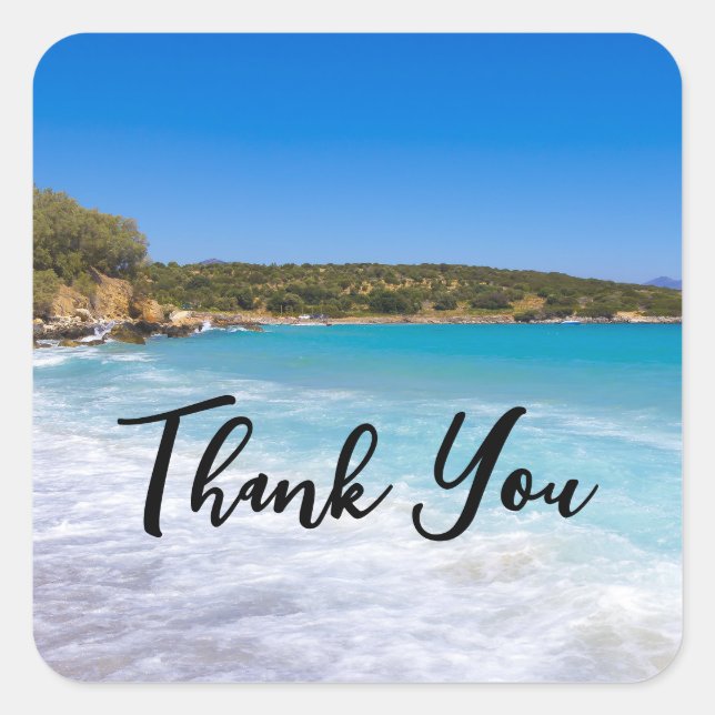 Adesivo Quadrado Paraíso das Ilhas Tropicais de praia exótica Obrig (Frente)