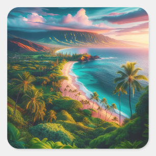 Adesivo Quadrado Paraíso Tropical da Ilha de Maui