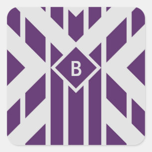 Adesivo Quadrado Paralelogramas púrpura em Cinzas com monograma